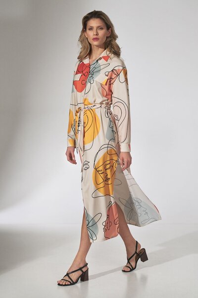 Sukienka maxi z kołnierzykiem o koszulowym fasonie