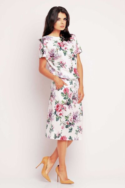 Sukienka midi o fasonie kimono w róże