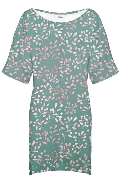 Seledynowa sukienka w listki