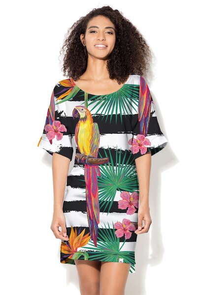 Letnia sukienka z nadrukowaną papugą