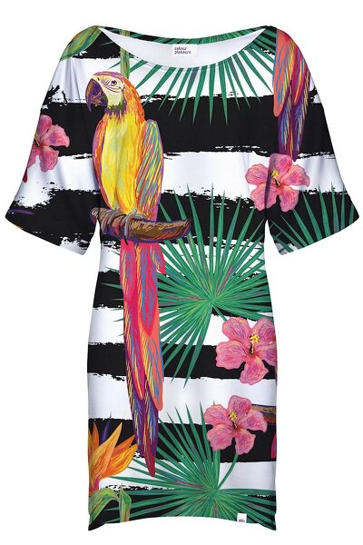 Letnia sukienka z nadrukowaną papugą