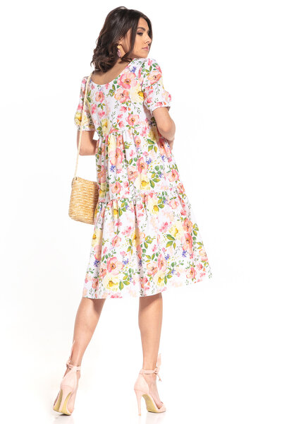 Sukienka midi w kolorowe kwiaty o długości za kolano