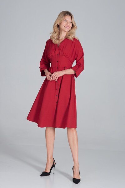 Sukienka midi w kolorze bordowym z kimonową górą