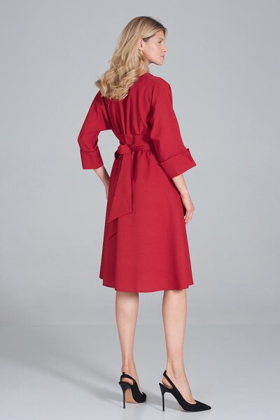 Sukienka midi w kolorze bordowym z kimonową górą