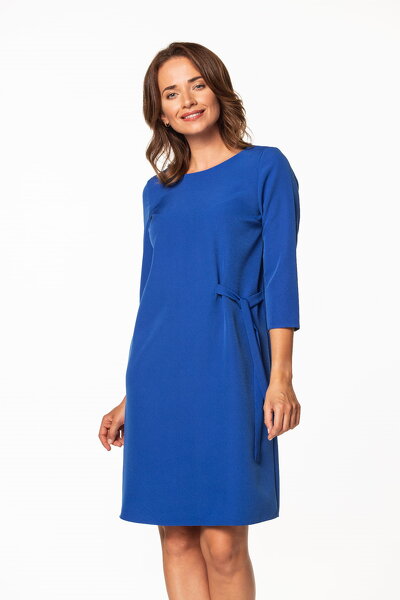 Sukienka midi w kolorze chabrowym z wiązaniem z boku