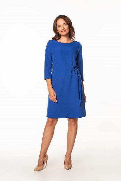 Sukienka midi w kolorze chabrowym z wiązaniem z boku