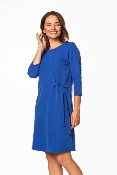 Sukienka midi w kolorze chabrowym z wiązaniem z boku