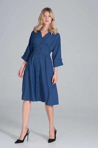 Sukienka midi w kolorze szafirowym z kimonową górą