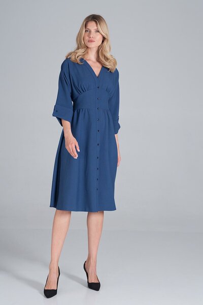 Sukienka midi w kolorze szafirowym z kimonową górą