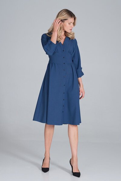 Sukienka midi w kolorze szafirowym z kimonową górą
