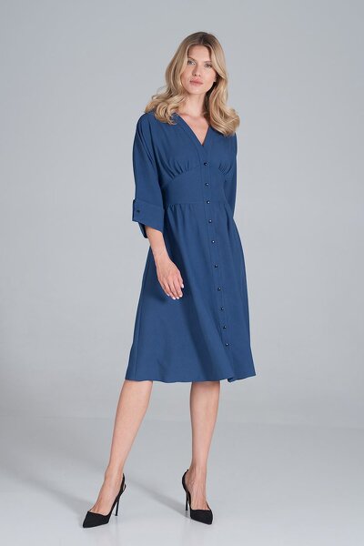 Sukienka midi w kolorze szafirowym z kimonową górą