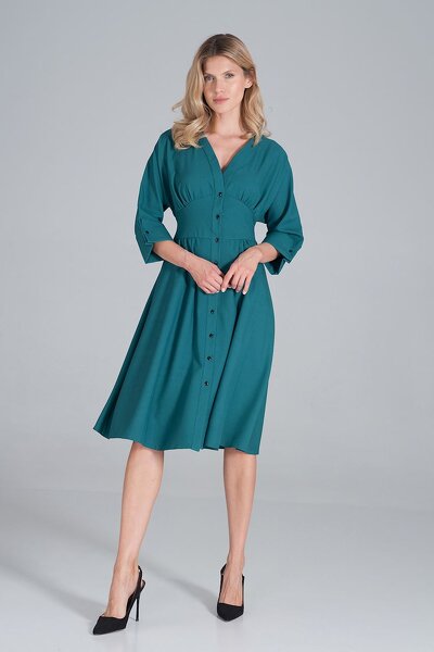 Sukienka midi w kolorze zielonym z kimonową górą