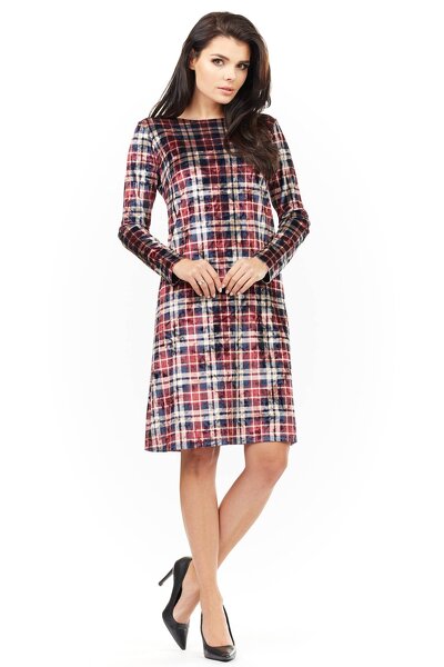 Sukienka midi w kratkę o trapezowym fasonie