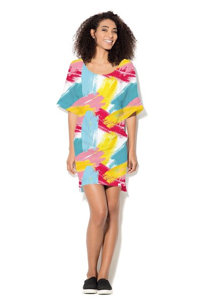 Tęczowa luźna sukienka midi