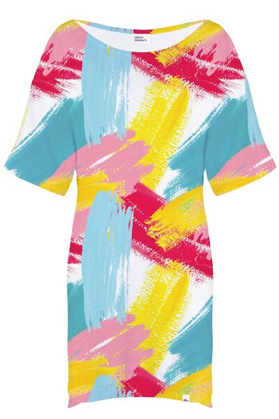 Tęczowa luźna sukienka midi