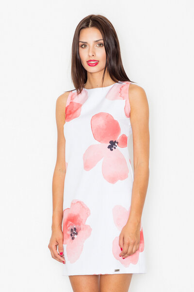 Dopasowana sukienka w jasno-czerwonych kwiatach
