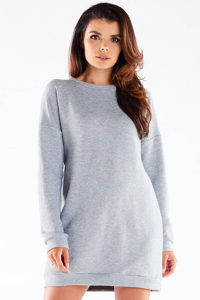 Sukienka mini o kroju bluzy kolorze szarym