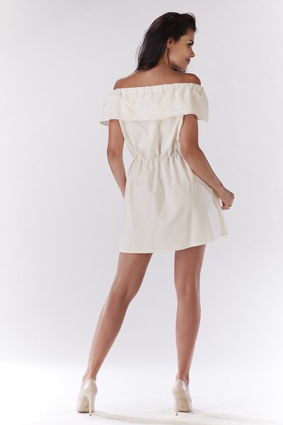 Sukienka mini w kolorze ecru z odkrytymi ramionami