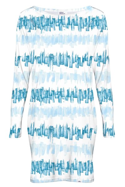 Dopasowana sukienka w odcieniach bieli i błękitu