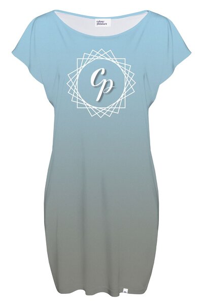 Różnokolorowa sukienka mini z krótkim rękawem