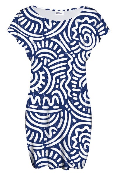 Sukienka niebieska mini z białym nadrukiem