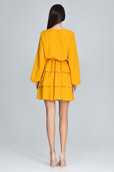 Sukienka mini z potrójną falbaną w kolorze musztardy