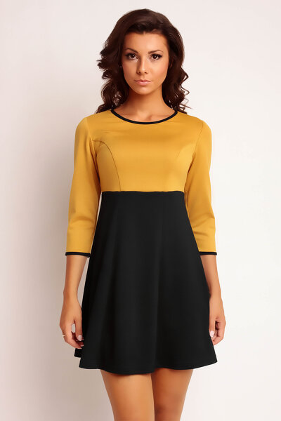 Miodowo-czarna sukienka odcinana pod biustem