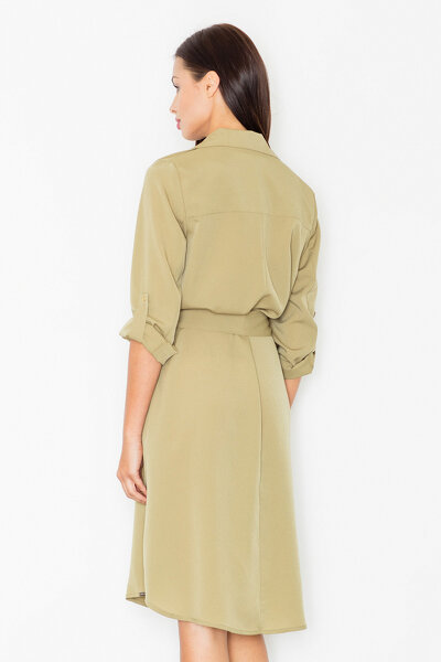 Luźna sukienka z paskiem w oliwkowym kolorze