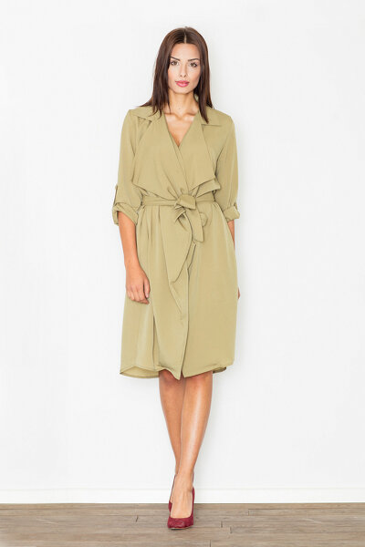 Luźna sukienka z paskiem w oliwkowym kolorze