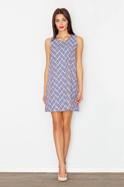 Rozkloszowana sukienka na ramiączkach w niebieskie wzory