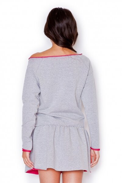 Szara sukienka obszyta różową lamówką