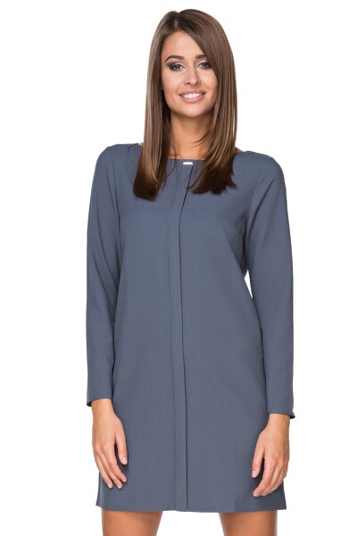Niebieska wizytowa sukienka z długim rękawem