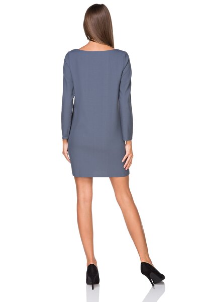 Niebieska wizytowa sukienka z długim rękawem