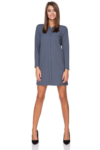 Niebieska wizytowa sukienka z długim rękawem