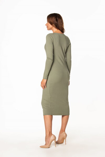 Sukienka z bawełny w kolorze khaki o długości do połowy łydki