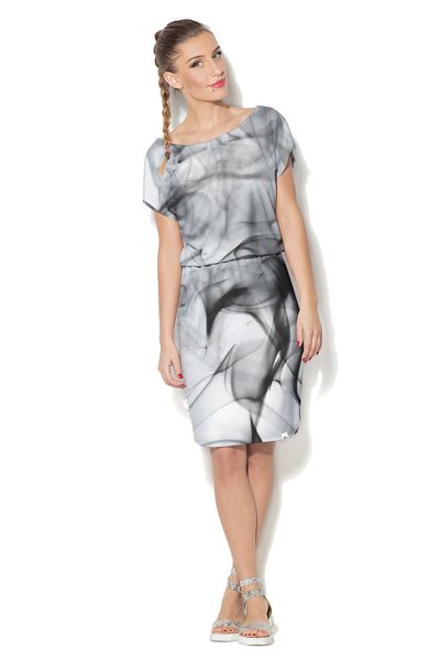 Sukienka midi z czarnymi nadrukami