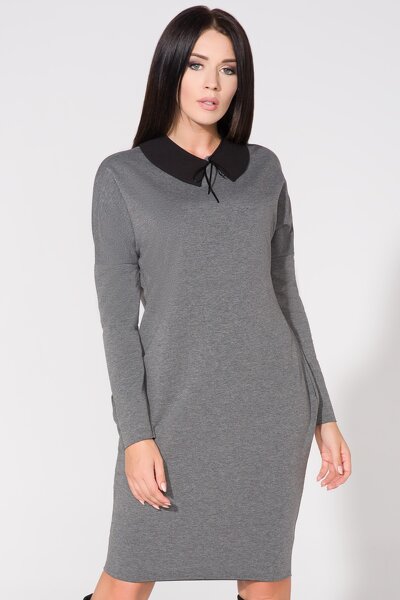 Szara sukienka midi z kołnierzykiem