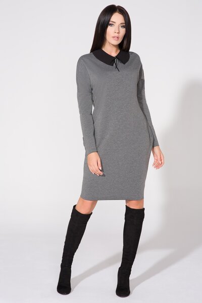 Szara sukienka midi z kołnierzykiem