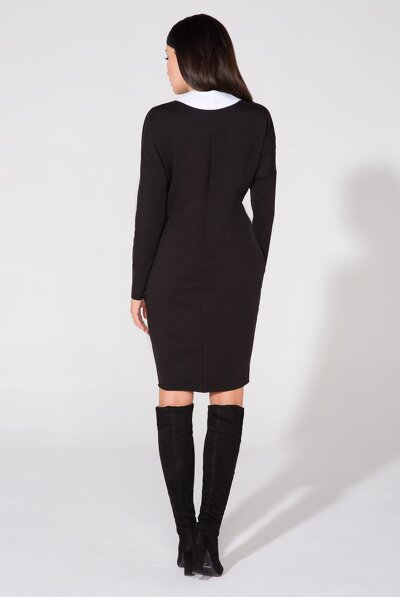 Czarna sukienka midi z kołnierzykiem