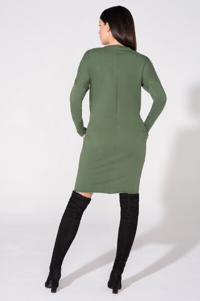 Zielona sukienka midi z kołnierzykiem