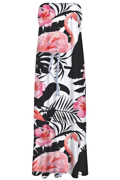 Długa letnia sukienka z ozdobnym flamingiem