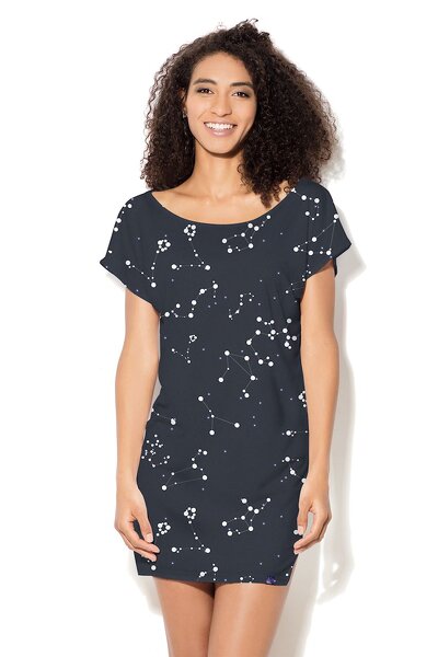 Czarna sukienka mini z białymi wzorkami