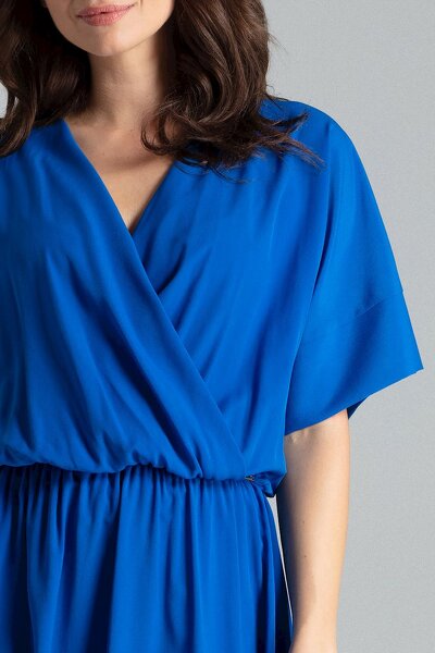 Szafirowa długa sukienka z rozcięciami