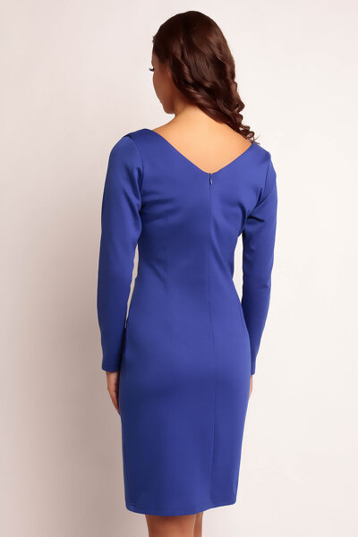 Szafirowa ołówkowa sukienka z głębokim dekoltem