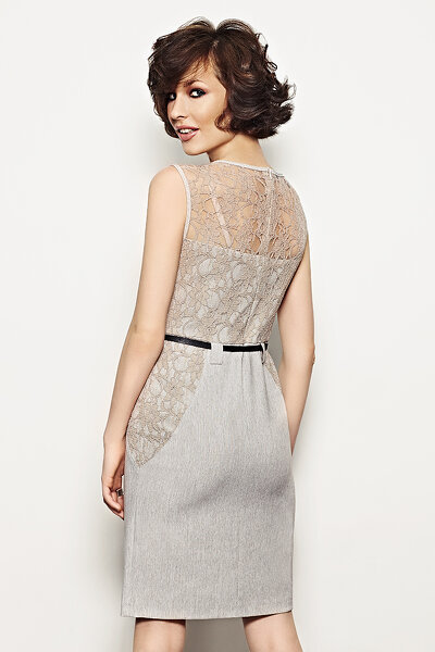 Szara ołówkowa sukienka z paskiem