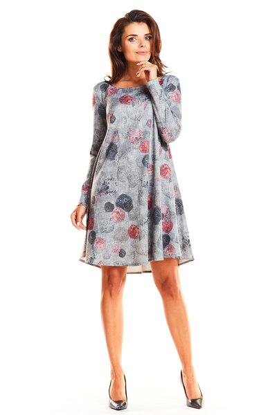 Szara wzorzysta sukienka mini o fasonie oversize