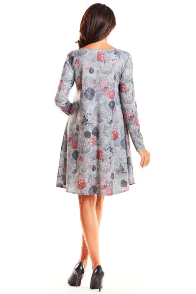 Szara wzorzysta sukienka mini o fasonie oversize