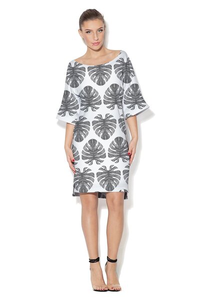 Szeroka sukienka w czarne duże liście