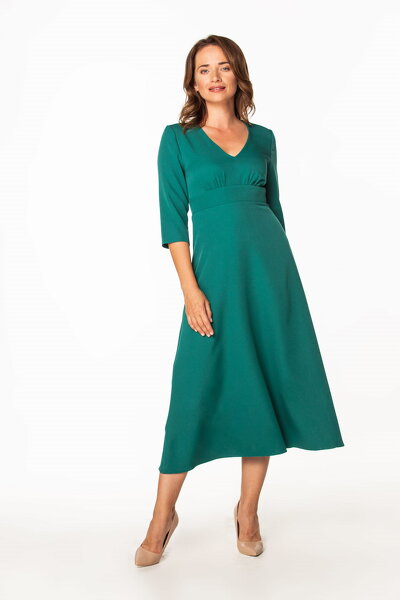 Szmaragdowa sukienka maxi z dekoltem do szpica