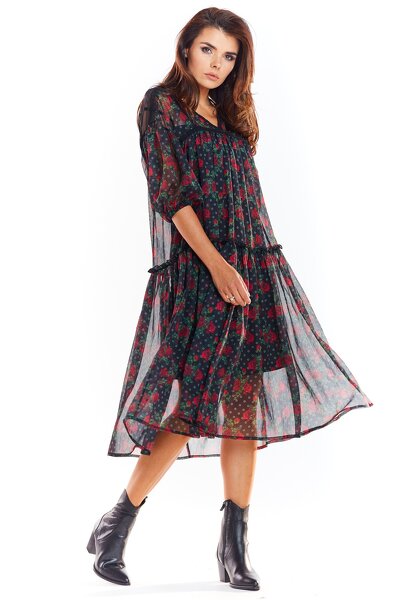 Szyfonowa czarna sukienka o luźnym fasonie